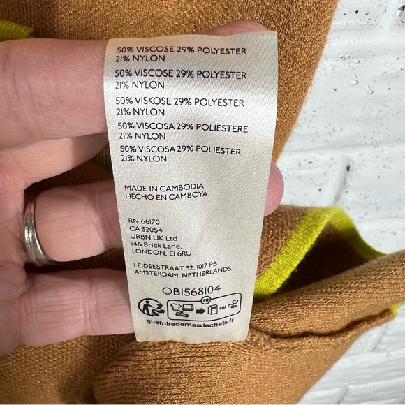 MAEVE Annelise Tan Short Sleeve Knit Sheath Dress with Lime Green Trim & pockets - Picture 8 of 9